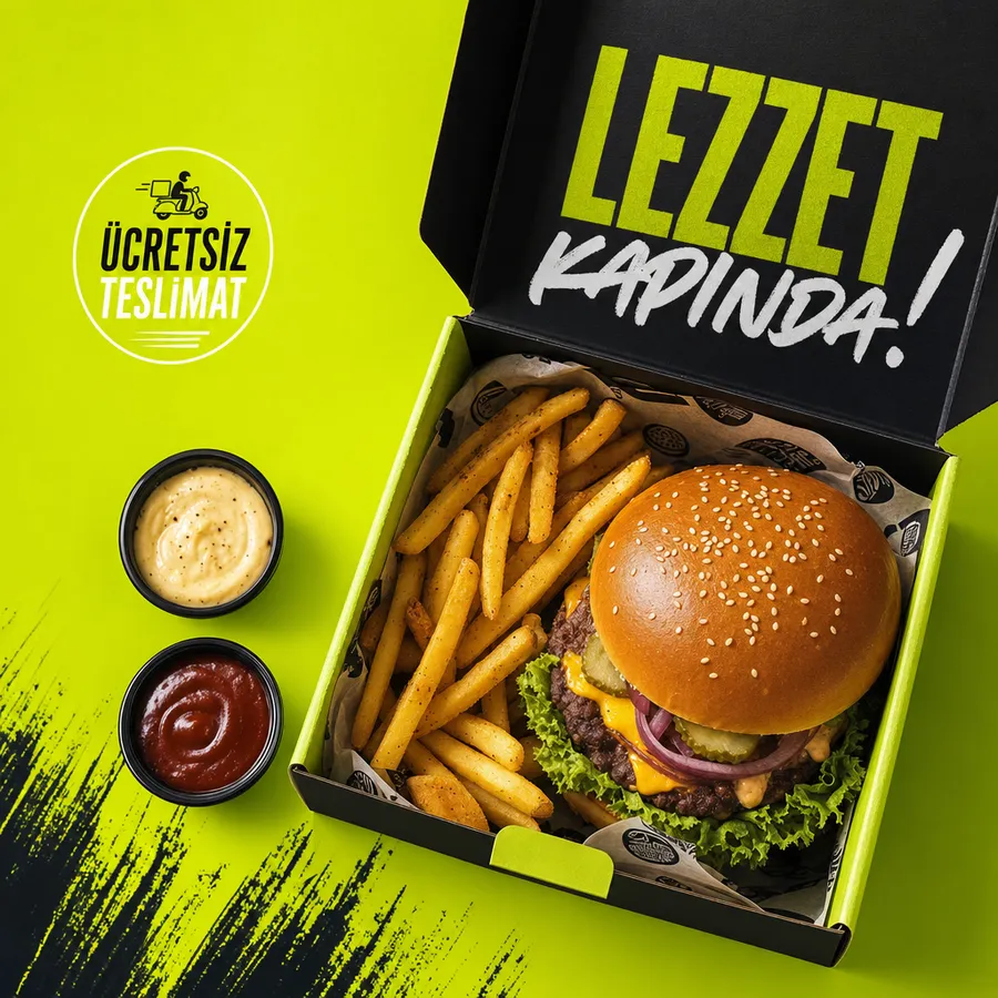 Paket servis burger menüsü için örnek reklam görseli