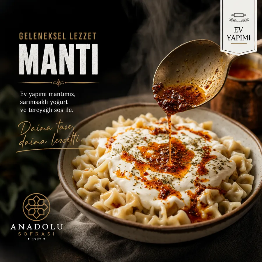 Ev yapımı mantı için örnek reklam görseli